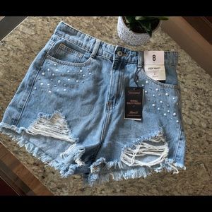 Denim & Co embellished pearl high waisted shorts